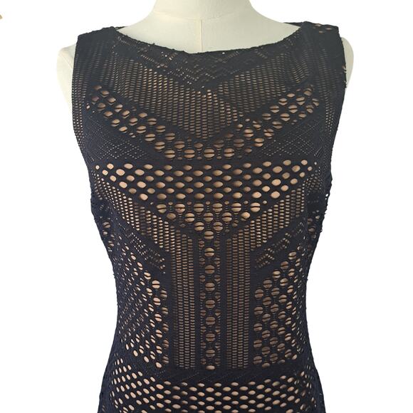 CACHE Black Lace Stretch Pencil Dress Size 6 Sleeveless Cocktail Party - Picture 3 of 8